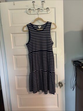 J. Crew Tiered Navy Stripe Dress
